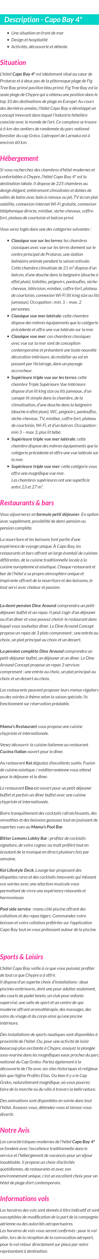 Détails du séjour