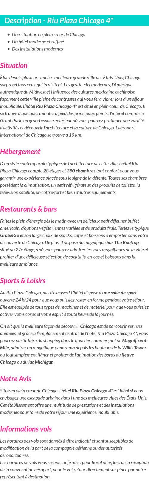 Détails du séjour
