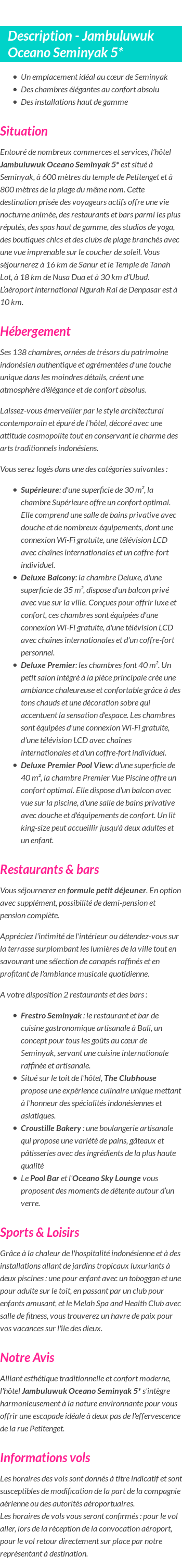 Détails du séjour