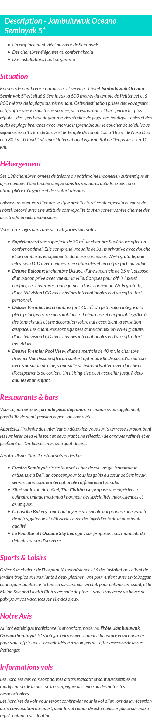 Détails du séjour