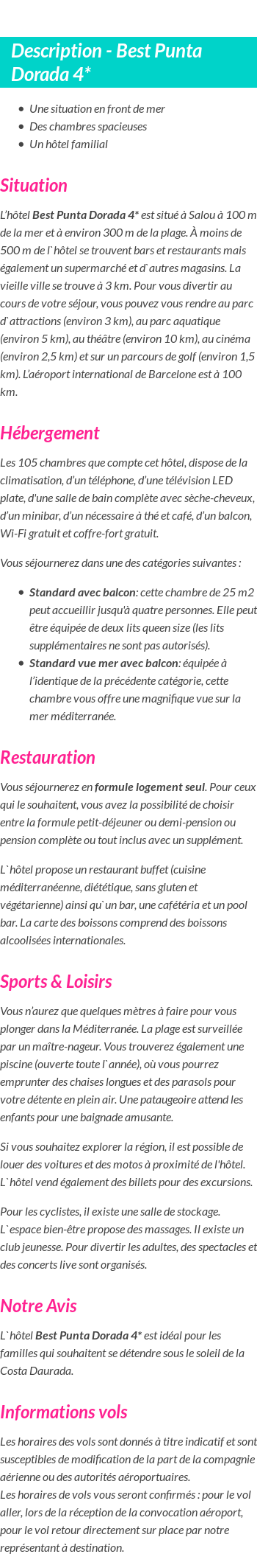 Détails du séjour