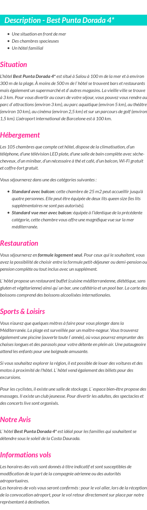 Détails du séjour