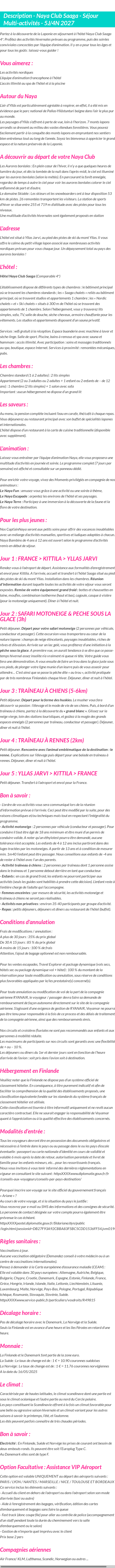 Détails du séjour