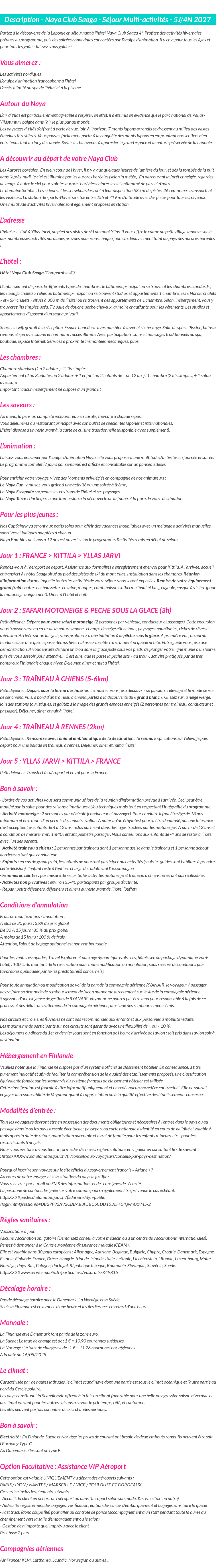 Détails du séjour