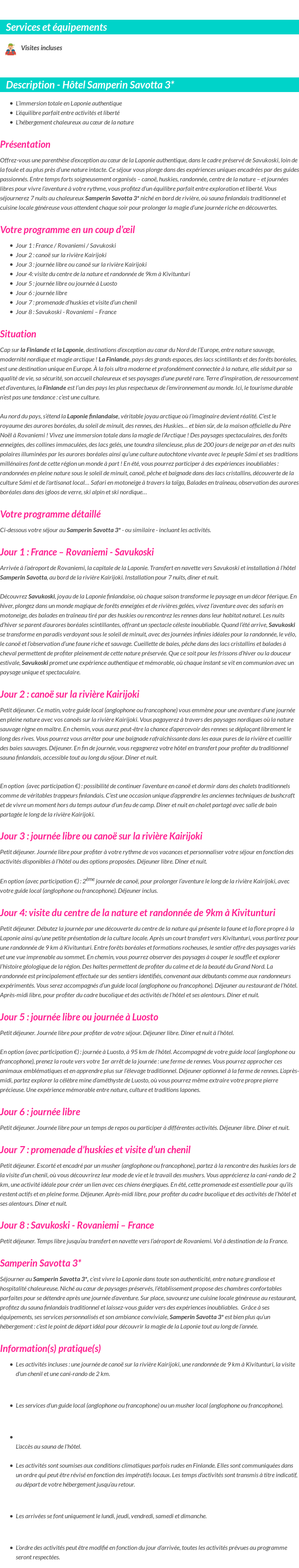 Détails du séjour