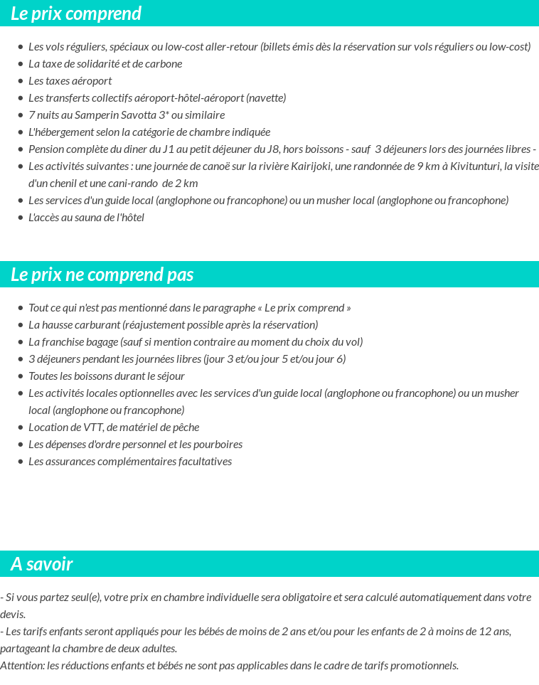 Conditions tarifaires