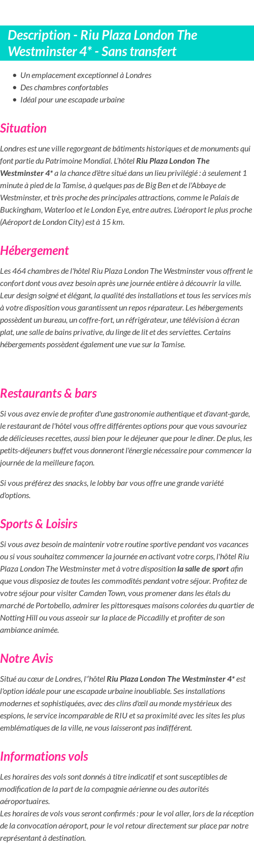 Détails du séjour