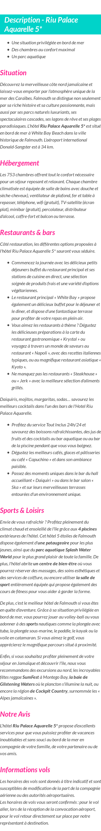 Détails du séjour
