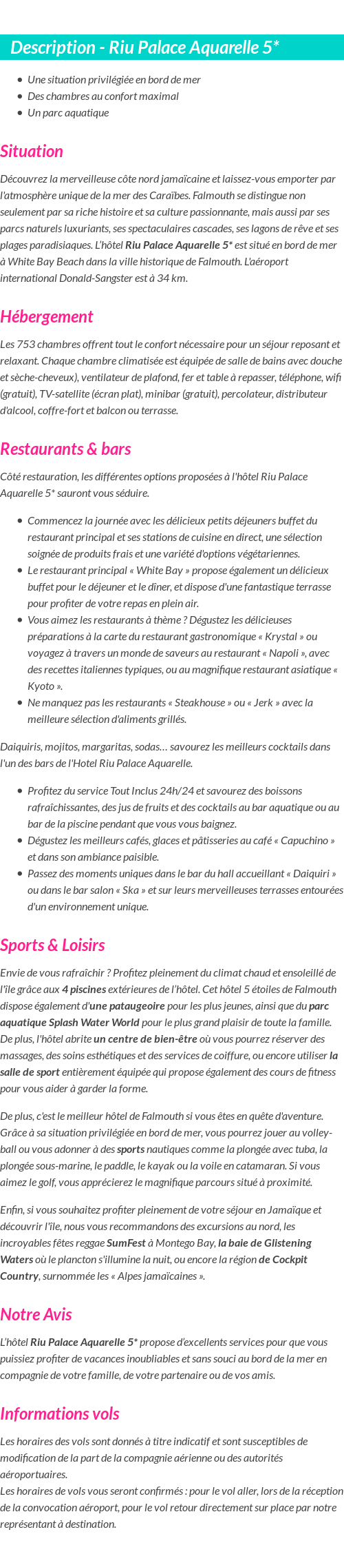 Détails du séjour