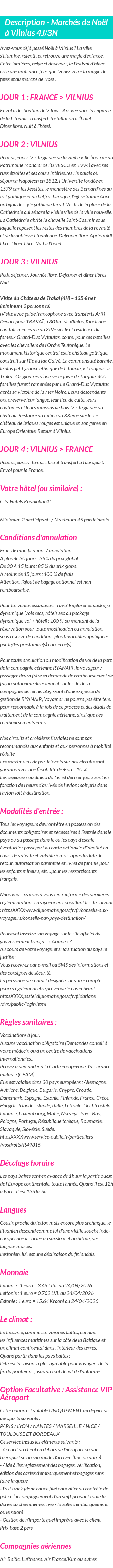 Détails du séjour
