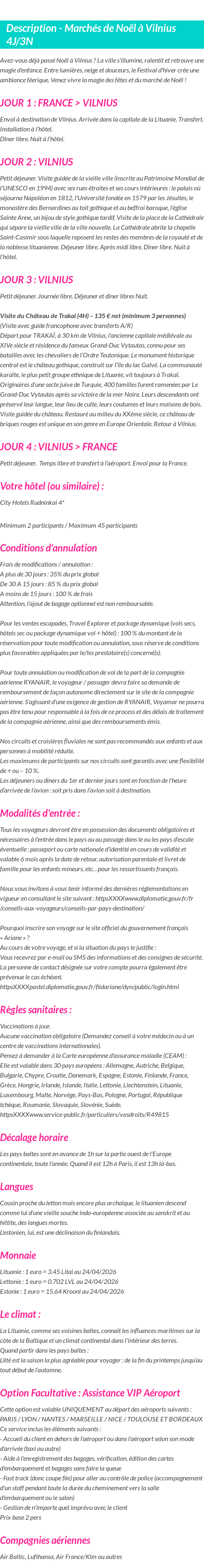 Détails du séjour