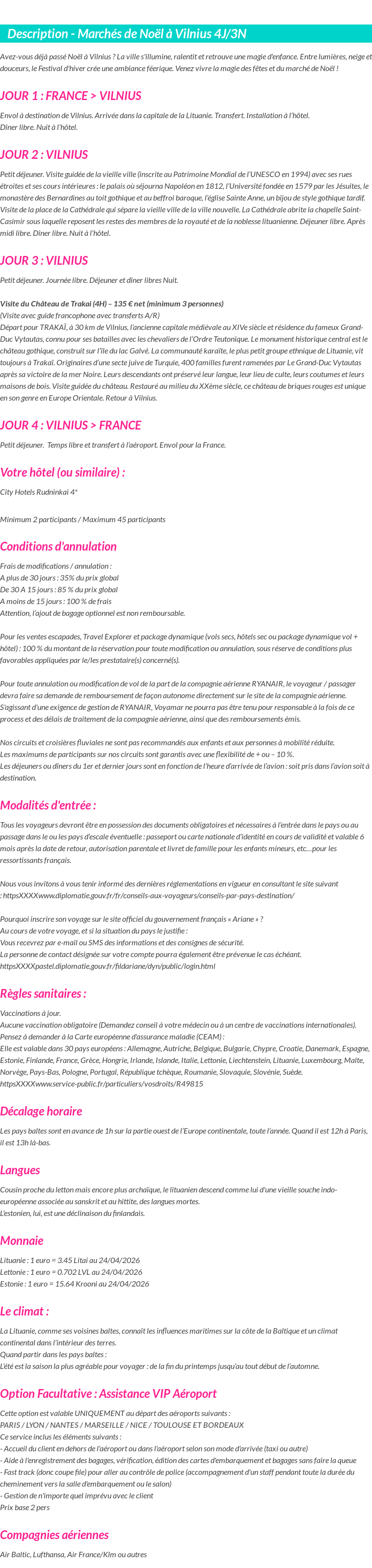 Détails du séjour