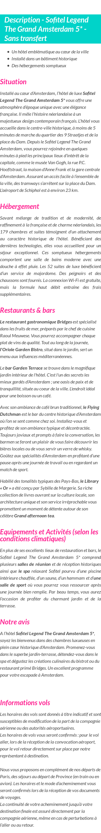 Détails du séjour