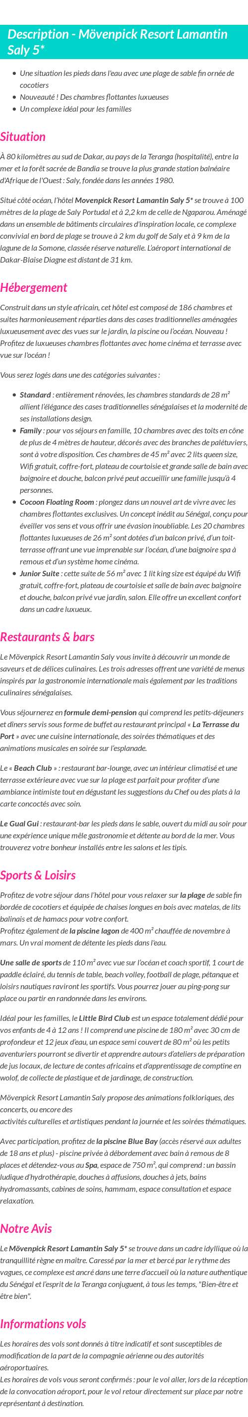 Détails du séjour