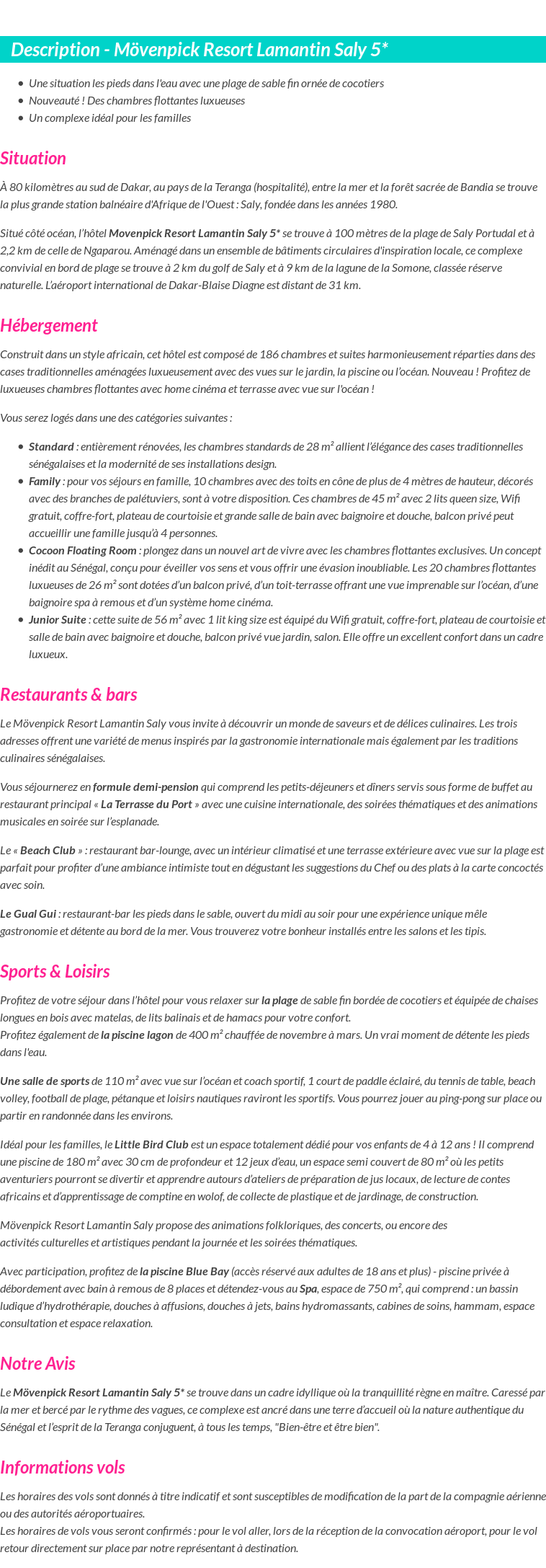 Détails du séjour