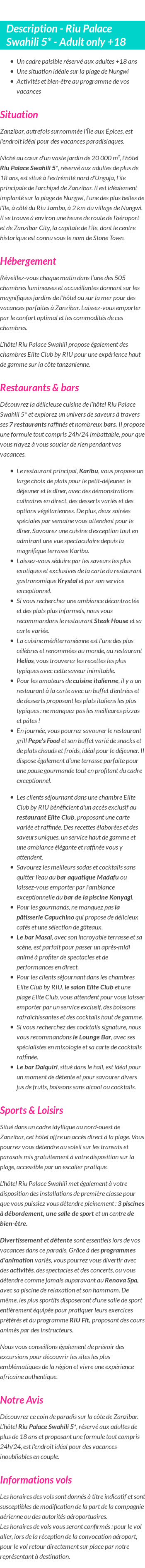 Détails du séjour