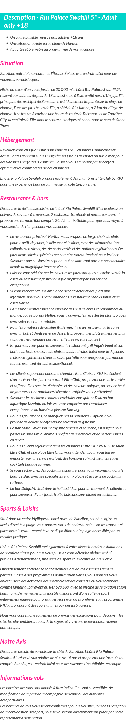 Détails du séjour