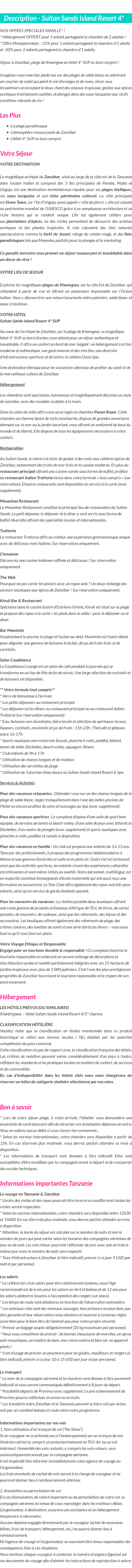 Détails du séjour