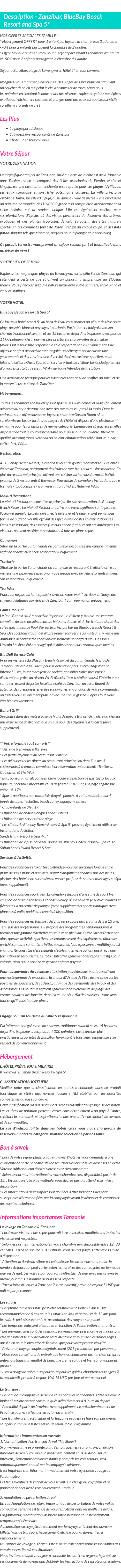Détails du séjour