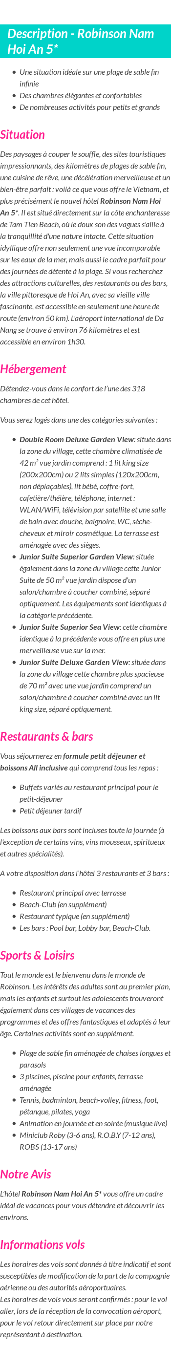 Détails du séjour
