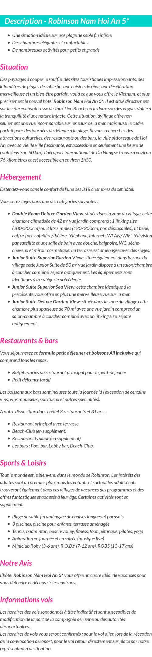 Détails du séjour