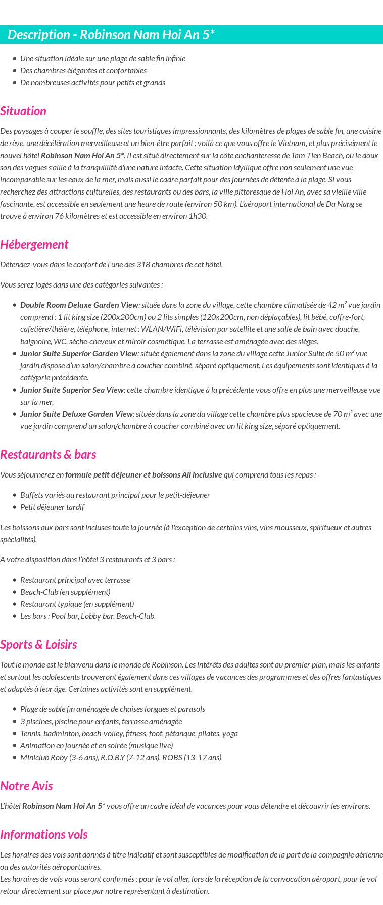 Détails du séjour