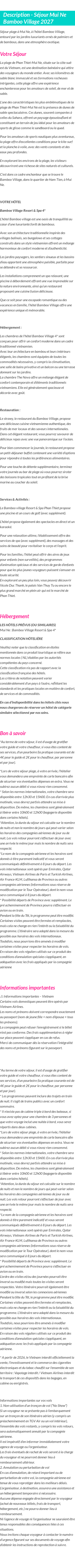 Détails du séjour