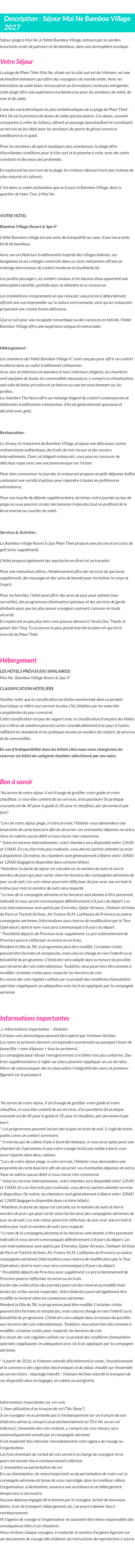 Détails du séjour