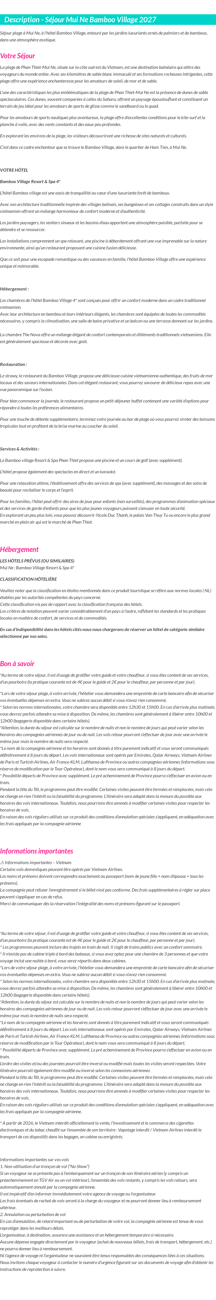 Détails du séjour