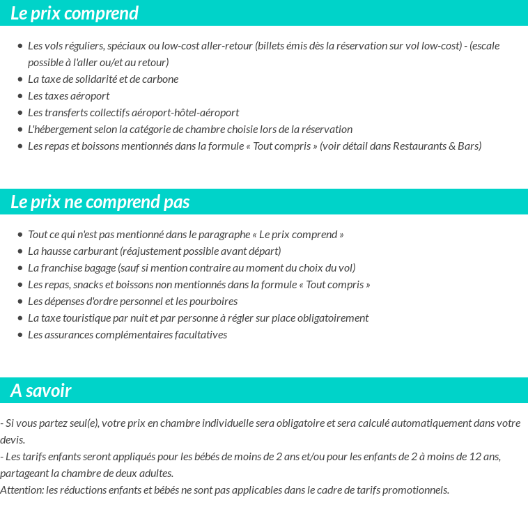 Conditions tarifaires