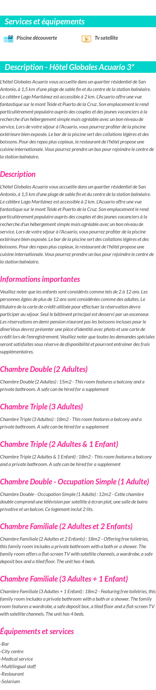 Détails du séjour