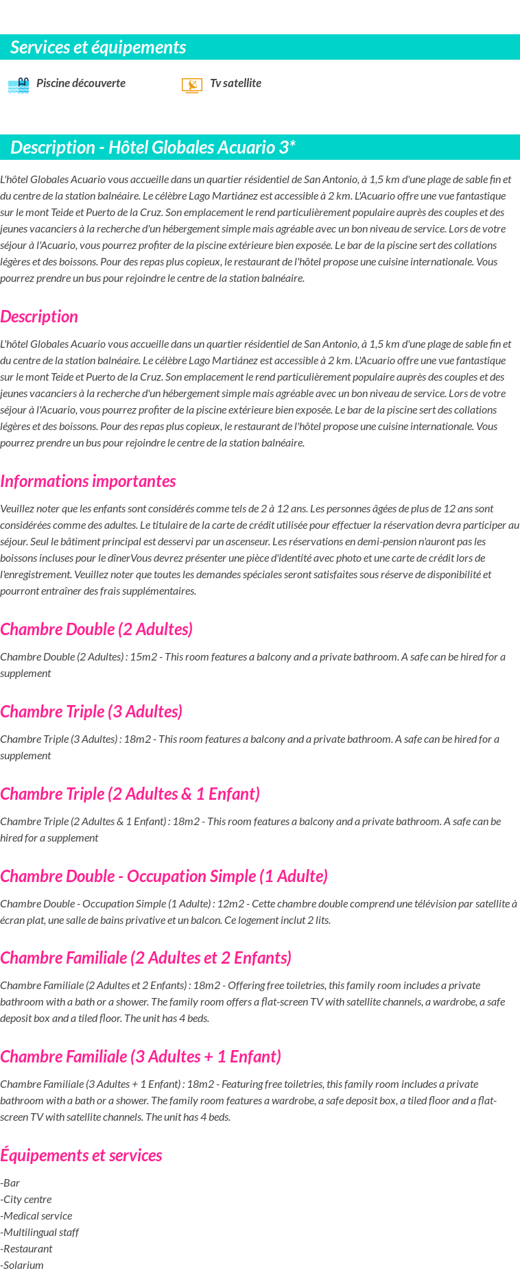 Détails du séjour