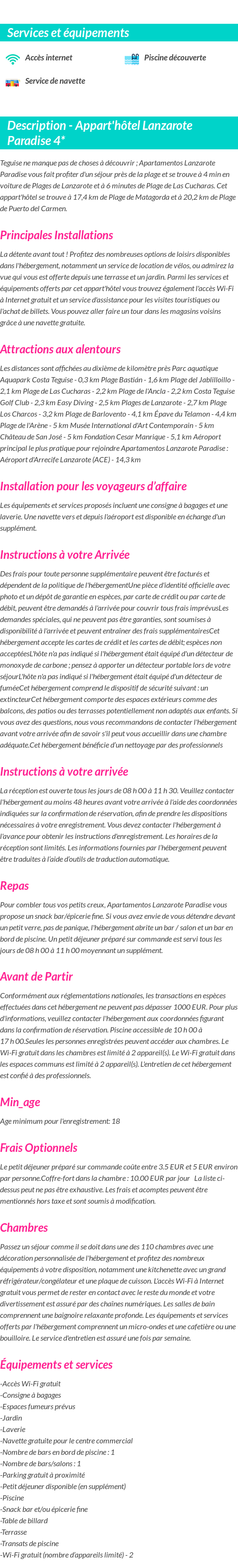 Détails du séjour