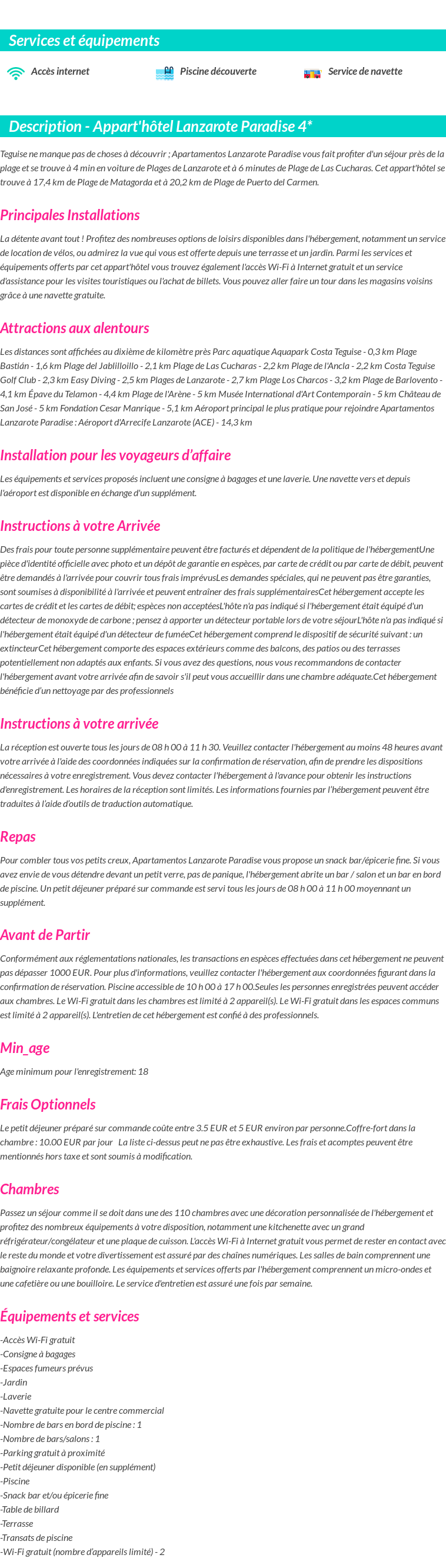 Détails du séjour