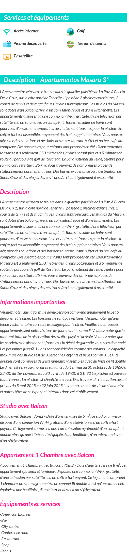 Détails du séjour