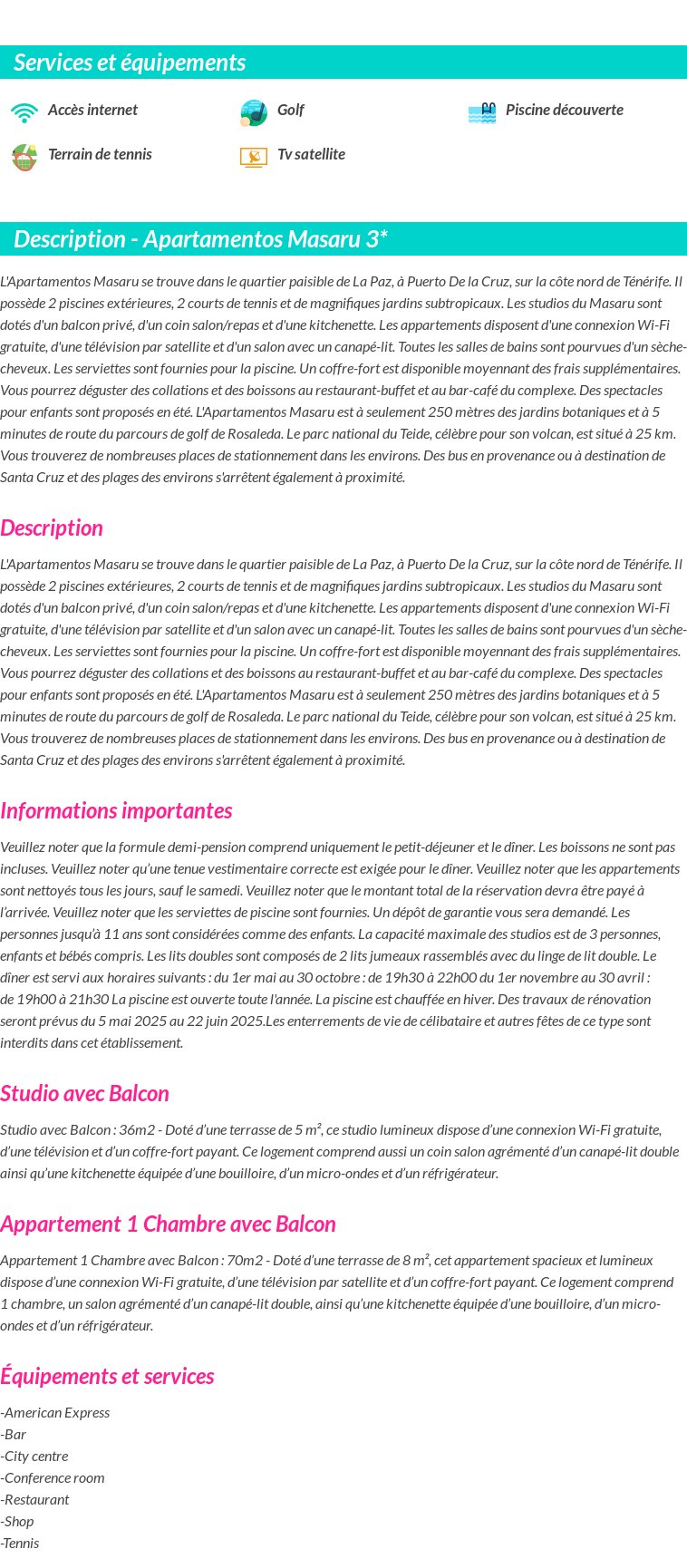 Détails du séjour