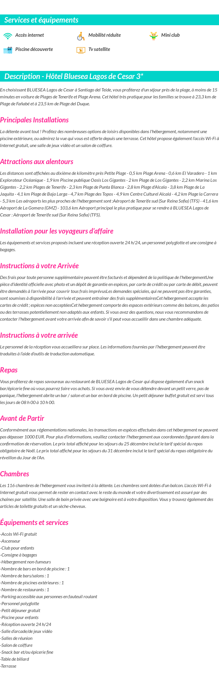 Détails du séjour