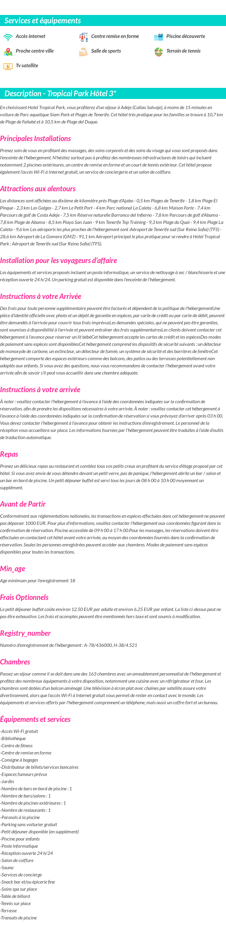 Détails du séjour