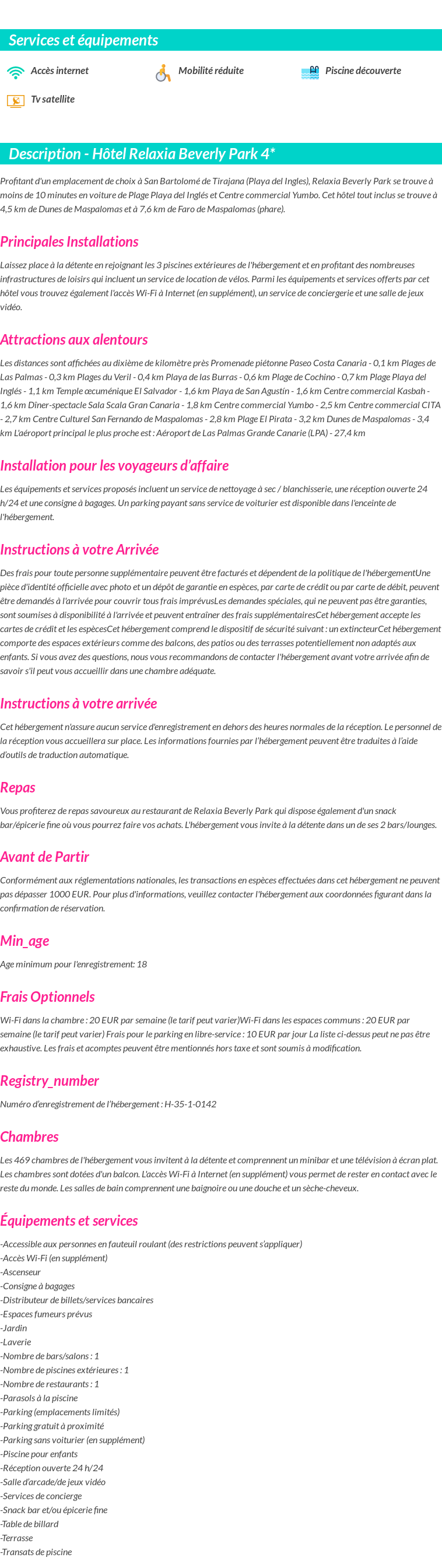 Détails du séjour