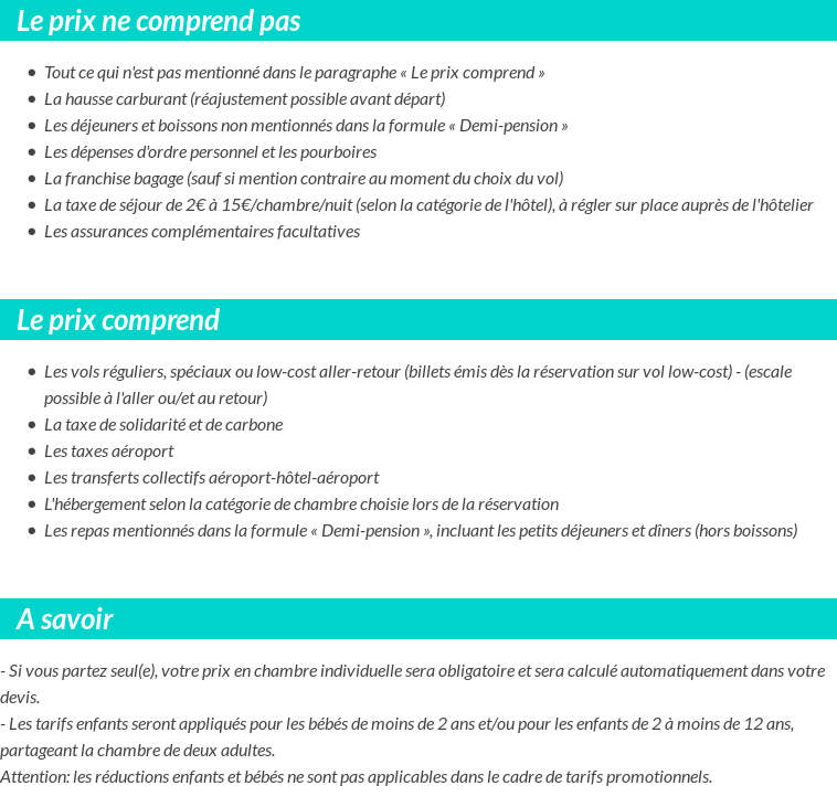 Conditions tarifaires
