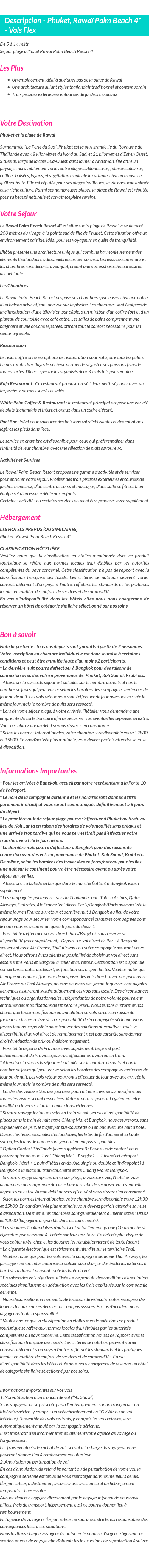 Détails du séjour
