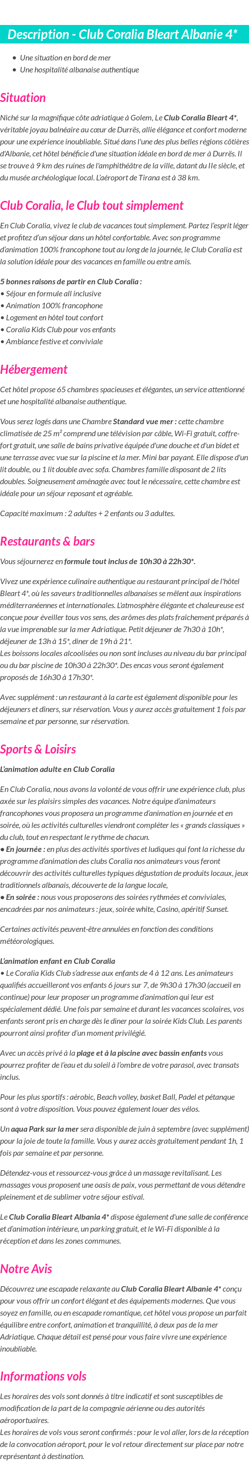 Détails du séjour