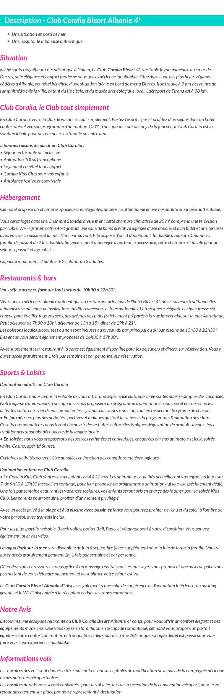 Détails du séjour