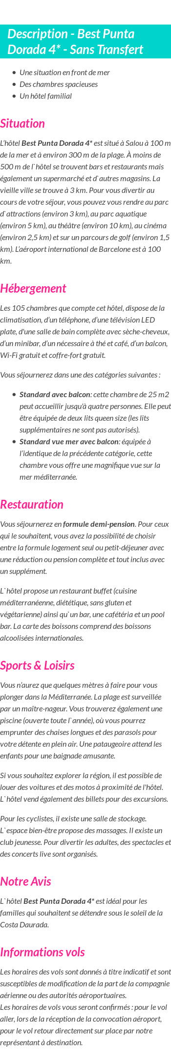 Détails du séjour