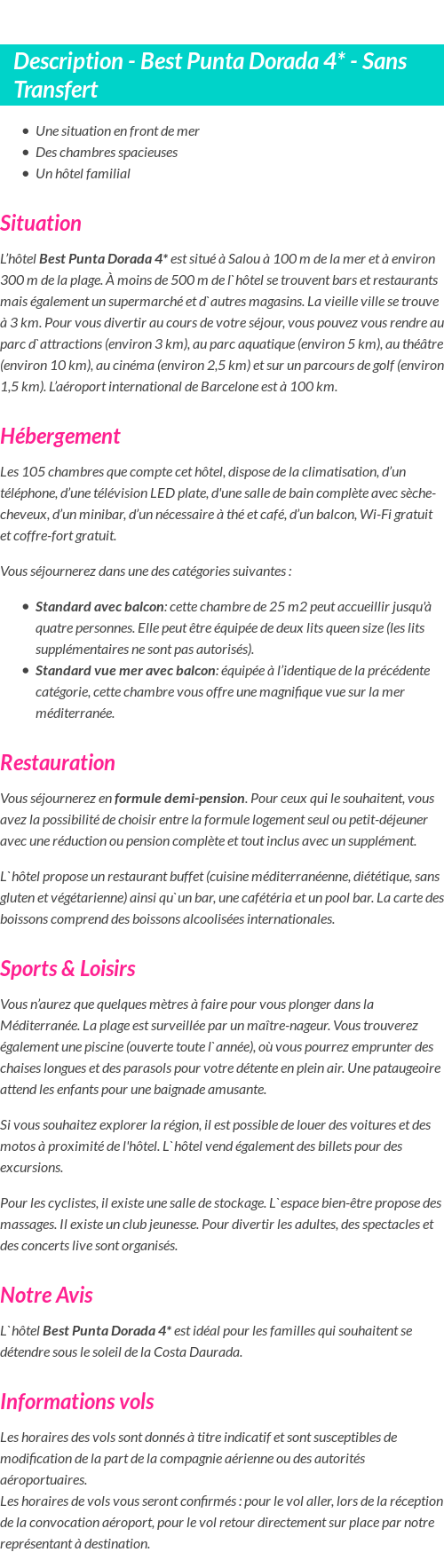Détails du séjour