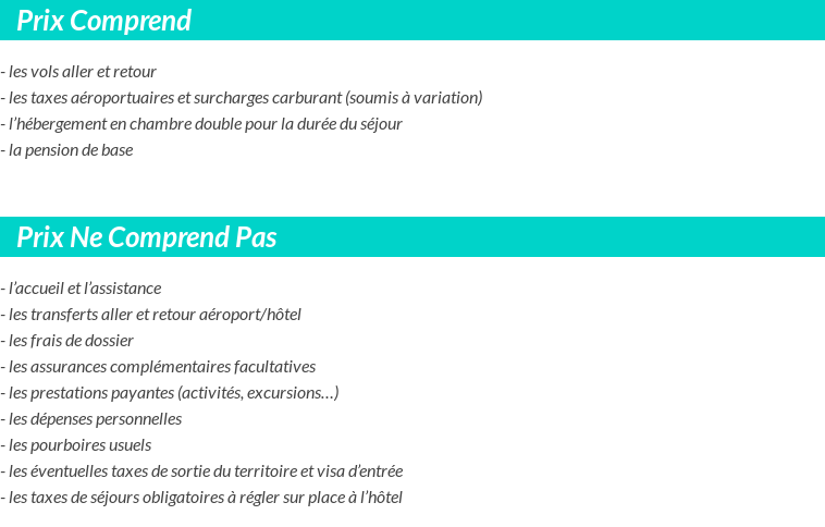 Conditions tarifaires