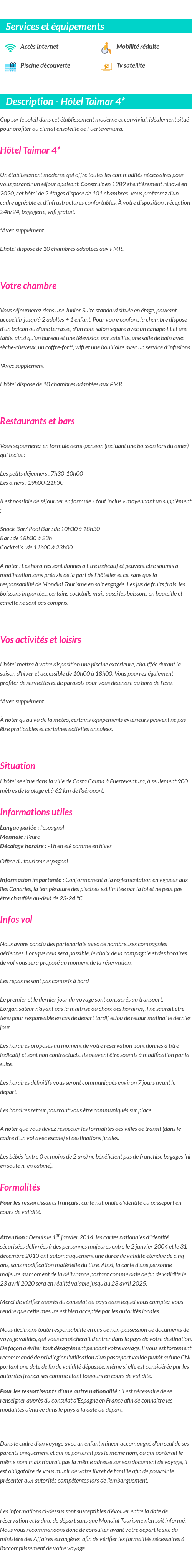 Détails du séjour