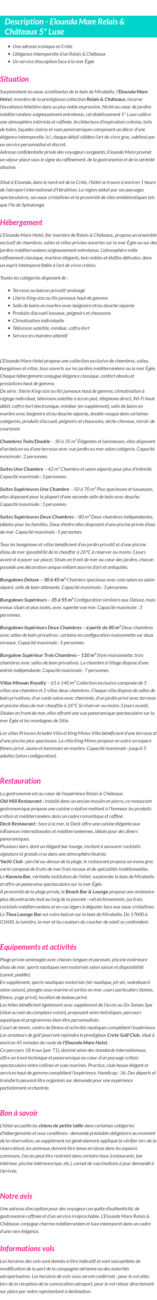 Détails du séjour