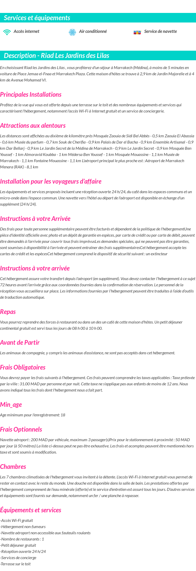 Détails du séjour