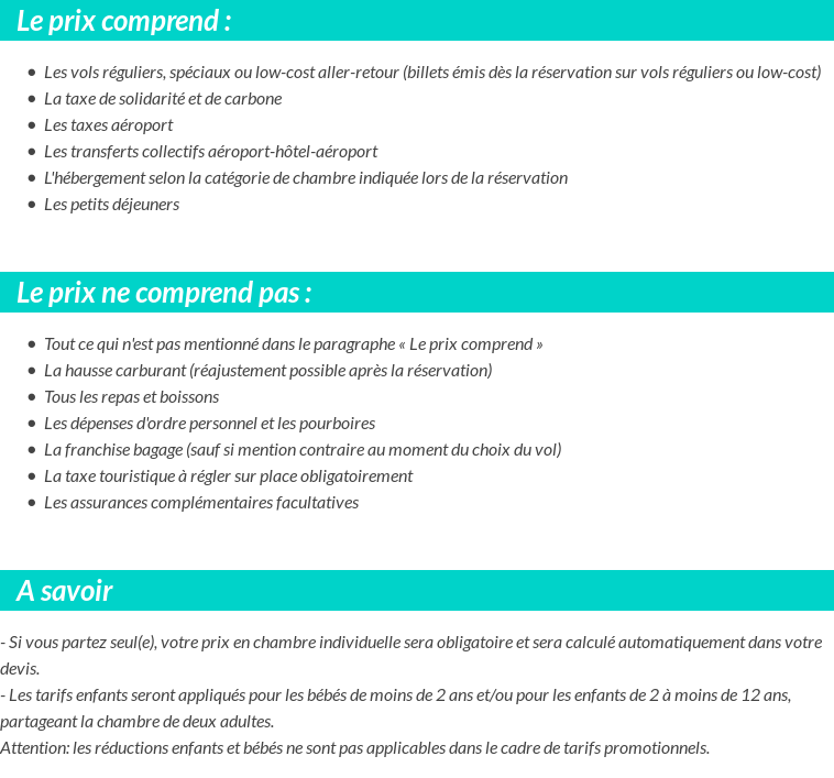Conditions tarifaires